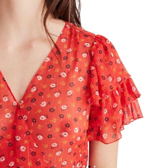 Madewell Tiered Sleeve Peplum Top Metallic Prairie Posies Size 2 - Picture 5 of 11